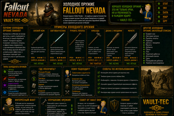 Холодное оружие Fallout Nevada — ножи, копья, кувалды и ближний бой