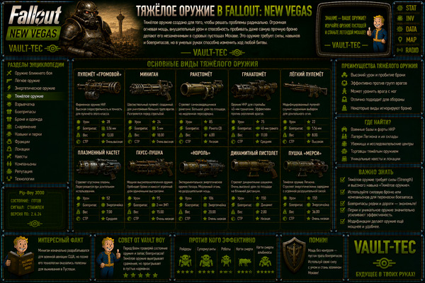Тяжелое оружие Fallout New Vegas — миниганы, ракетницы и мощные пушки