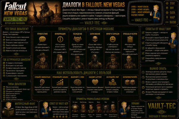 Диалоги Fallout New Vegas — реплики, проверки навыков и варианты ответов