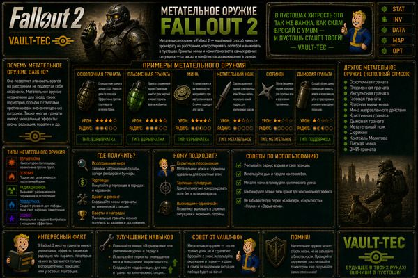 Метательное оружие Fallout 2 — гранаты, копья, ножи и тактика боя