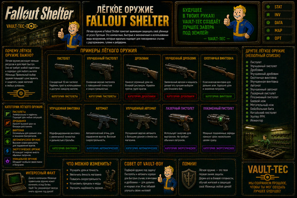 Легкое оружие Fallout Shelter — пистолеты, винтовки и оружие жителей