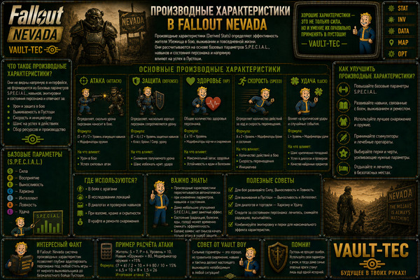 Производные характеристики Fallout Nevada — здоровье, очки действия и параметры героя