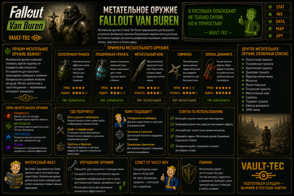 Метательное оружие Fallout Van Buren — гранаты, копья, ножи и тактика боя