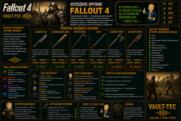 Холодное оружие Fallout 4 — ножи, мачете, кувалды и ближний бой