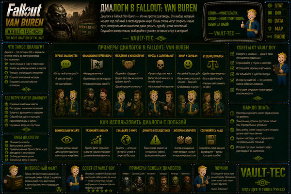 Диалоги Fallout Van Buren — реплики, проверки навыков и варианты ответов