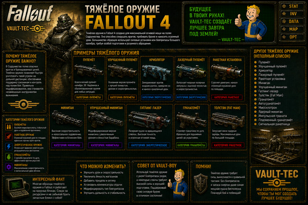 Тяжелое оружие Fallout 4 — миниганы, ракетницы, огнемёты и мощные пушки