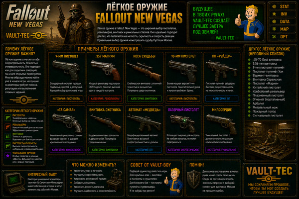 Легкое оружие Fallout New Vegas — пистолеты, винтовки, дробовики и Guns