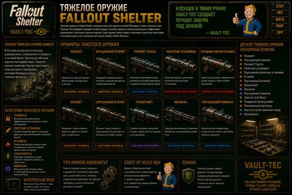Тяжелое оружие Fallout Shelter — мощное оружие, урон и защита убежища