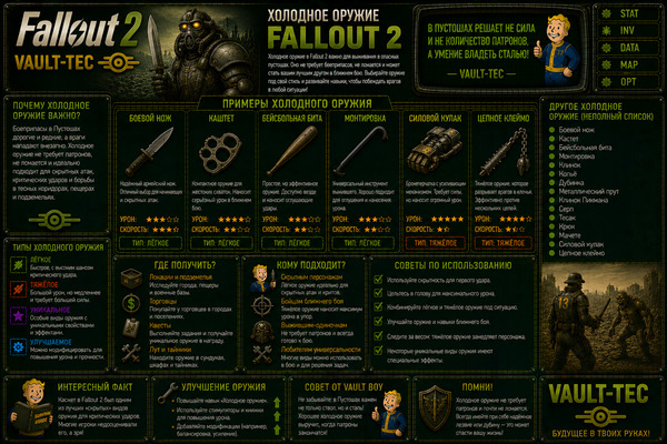 Холодное оружие Fallout 2 — ножи, копья, кувалды и ближний бой