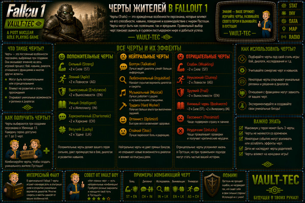 Способности персонажа Fallout 1 — перки, бонусы и развитие героя