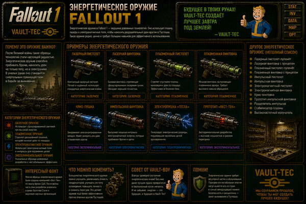 Энергетическое оружие Fallout 1 — лазеры, плазма и мощные пушки