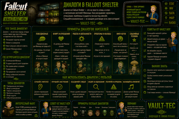 Диалоги Fallout Shelter — реплики жителей, задания и события убежища