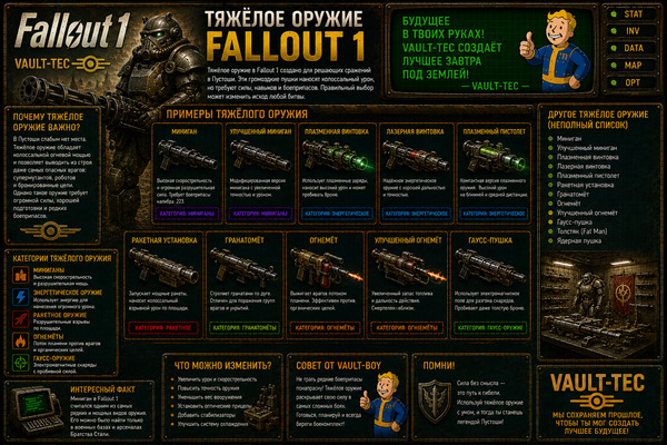 Тяжелое оружие Fallout 1 — миниган, ракетница, огнемёт и Big Guns