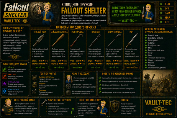 Холодное оружие Fallout Shelter — ближний бой, оружие и выживание жителей