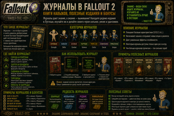 Журналы Fallout 2 — книги навыков, полезные издания и бонусы