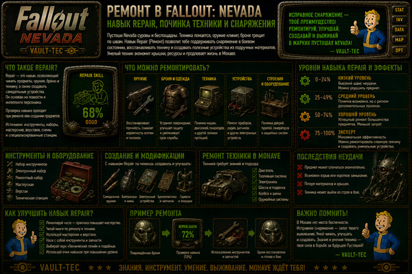 Ремонт Fallout Nevada — навык Repair, починка техники и снаряжения
