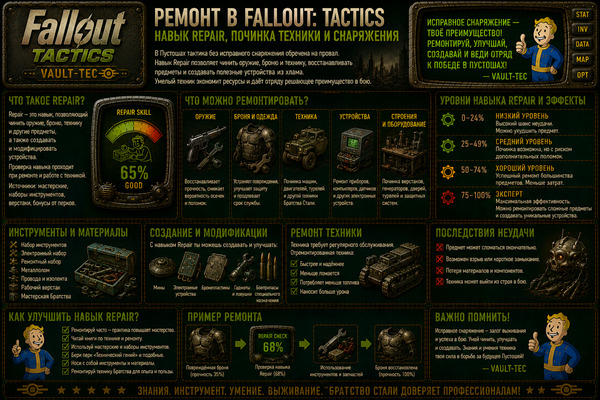 Ремонт Fallout Tactics — навык Repair, техника, оружие и тактика