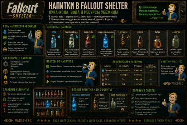 Напитки Fallout Shelter — Нука-Кола, вода и ресурсы убежища