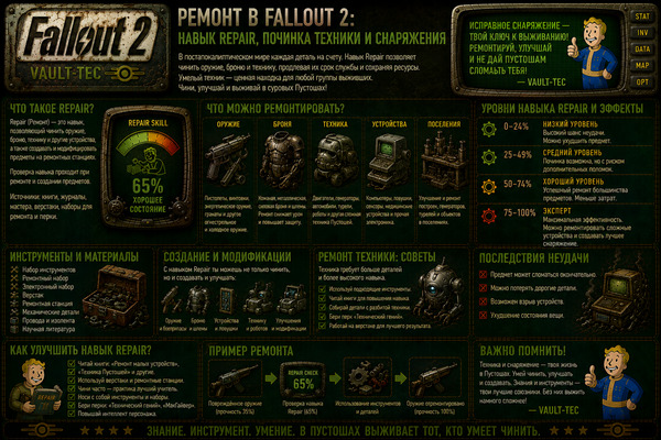 Ремонт Fallout 2 — навык Repair, починка техники и прохождение