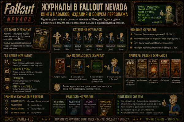 Журналы Fallout Nevada — книги навыков, издания и бонусы персонажа