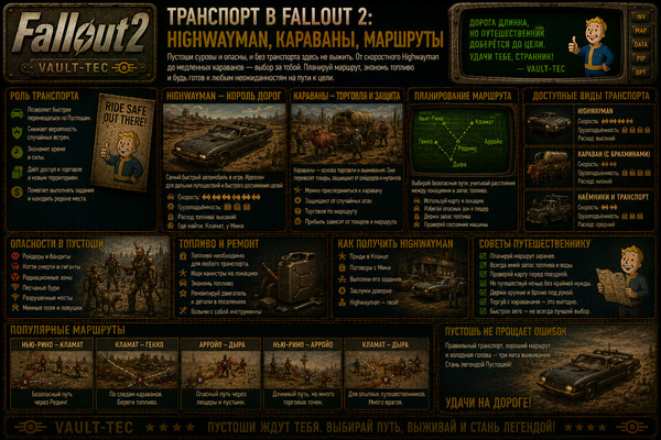 Транспорт Fallout 2 — Highwayman, перемещение, караваны и маршруты