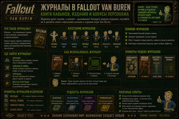 Журналы Fallout Van Buren — книги навыков, издания и бонусы персонажа