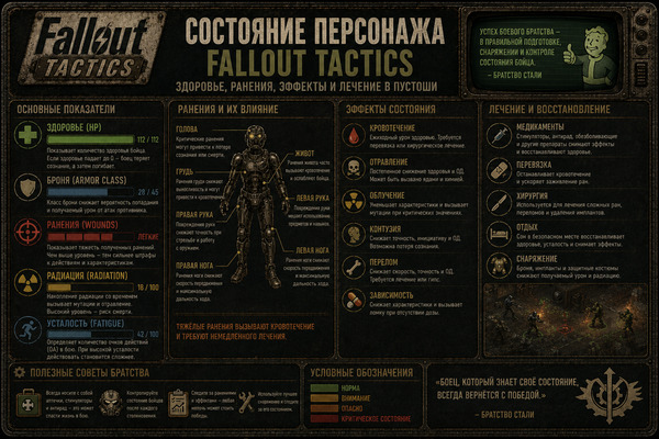 Состояние персонажа Fallout Tactics — здоровье, ранения, эффекты и лечение