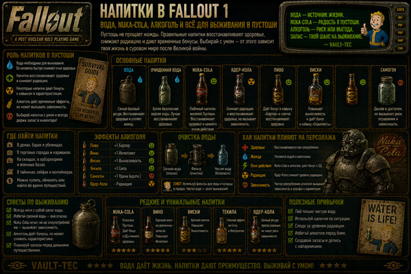 Напитки Fallout 1 — вода, Нука-Кола, алкоголь и выживание