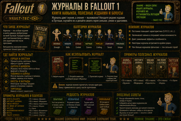 Журналы Fallout 1 — книги навыков, полезные издания и бонусы