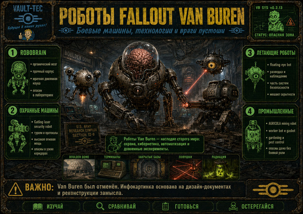 Роботы Fallout Van Buren — боевые машины, технологии и враги пустоши