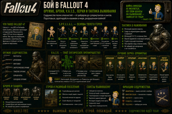 Бой Fallout 4 — оружие, броня, V.A.T.S., перки и тактика выживания