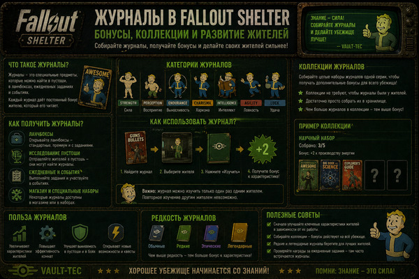 Журналы Fallout Shelter — бонусы, коллекции и развитие жителей