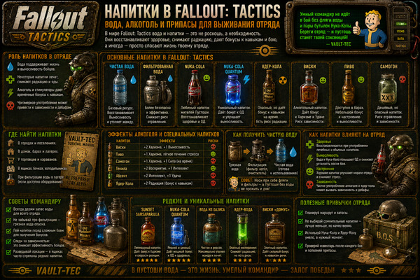 Напитки Fallout Tactics — вода, алкоголь, припасы и выживание отряда