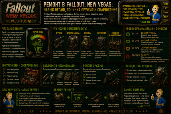 Ремонт Fallout New Vegas — навык Repair, починка оружия и снаряжения