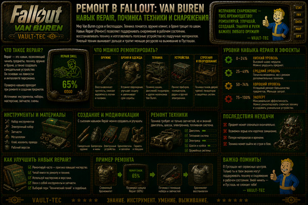 Ремонт Fallout Van Buren — навык Repair, техника и снаряжение