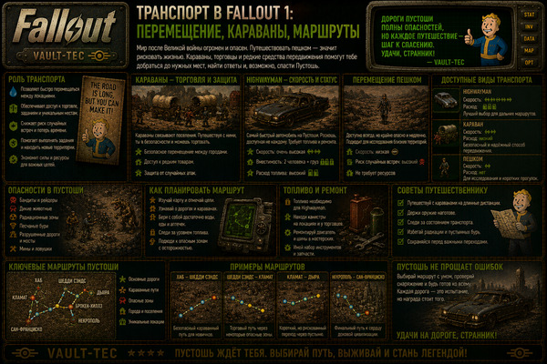 Транспорт Fallout 1 — перемещение, караваны и маршруты пустоши