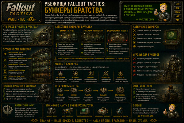 Убежища Fallout Tactics — бункеры Братства, тайные базы и локации