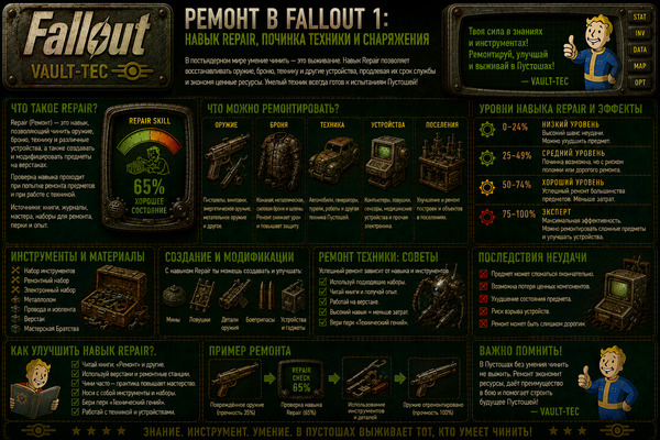 Ремонт Fallout 1 — навык Repair, починка техники и прохождение
