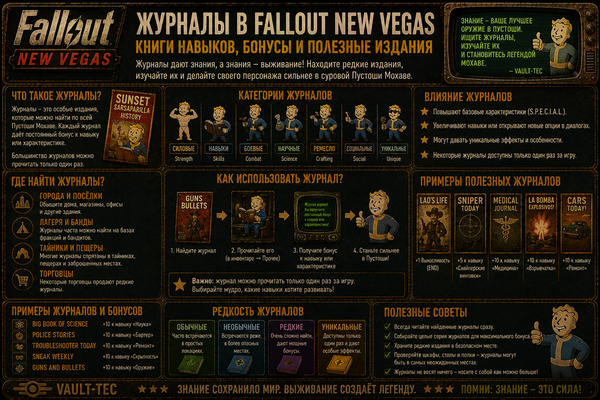 Журналы Fallout New Vegas — книги навыков, бонусы и полезные издания