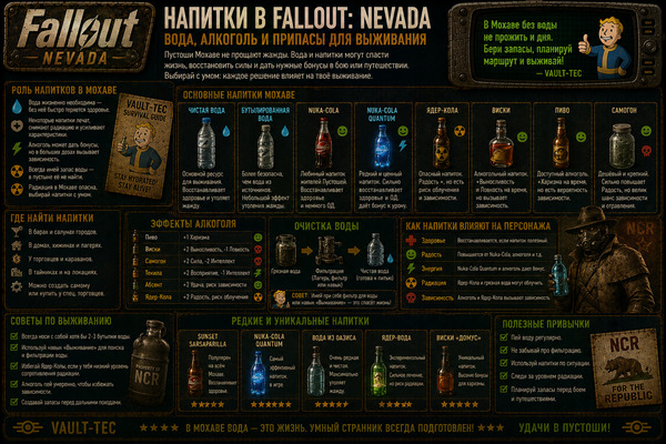 Напитки Fallout Nevada — вода, алкоголь, припасы и выживание