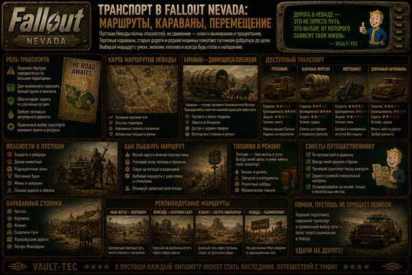Транспорт Fallout Nevada — маршруты, караваны и перемещение по пустоши