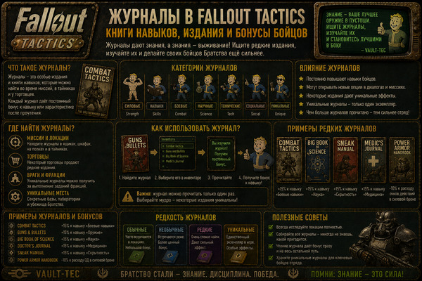 Журналы Fallout Tactics — книги навыков, издания и бонусы бойцов