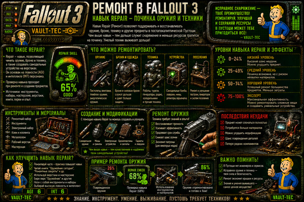 Ремонт Fallout 3 — навык Repair, починка оружия и снаряжения